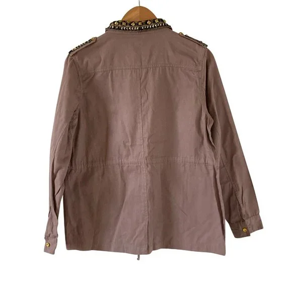 BNWT Innocence Clothing Women Dark Beige Embellished Border long Sleeve Jacket - Picture 2 of 12